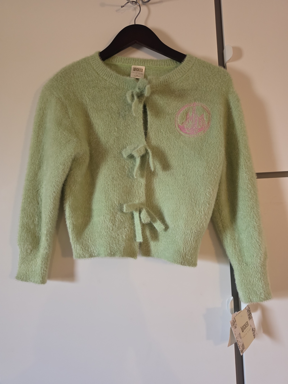 Molo Girls' Light Green Fuzzy Tie-Front Cardigan